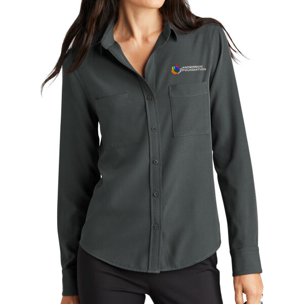 Mercer+Mettle Women's Stretch Crepe Long Sleeve Camp Blouse  - Embroidered Logo Thumbnail