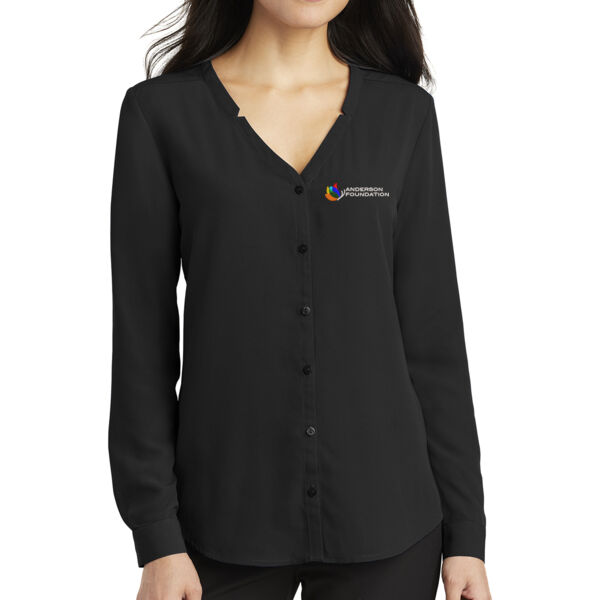 Port Authority Ladies Long Sleeve Button Front Blouse  - Embroidered Logo Thumbnail